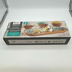 NWT Mesa Inspired Living Mango Wood 4-Piece Serving Set 3 Bowls & Tray Party NIB